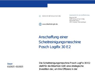 Anschaffung einer Scheitreinigungsmaschine Posch LogFix 30 E2